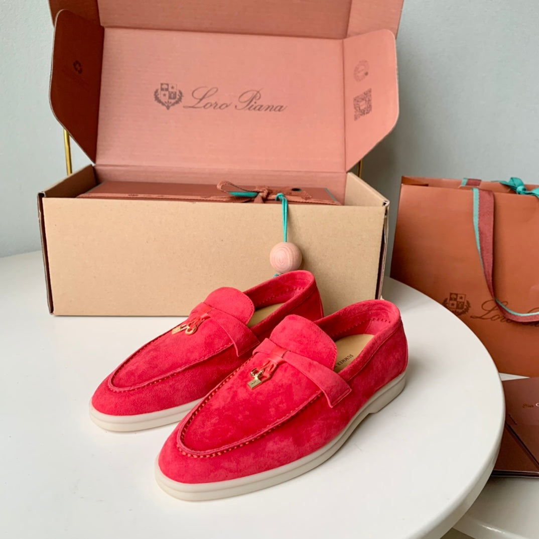 Loro Piana Red Suede Summer Charms Walk Loafers