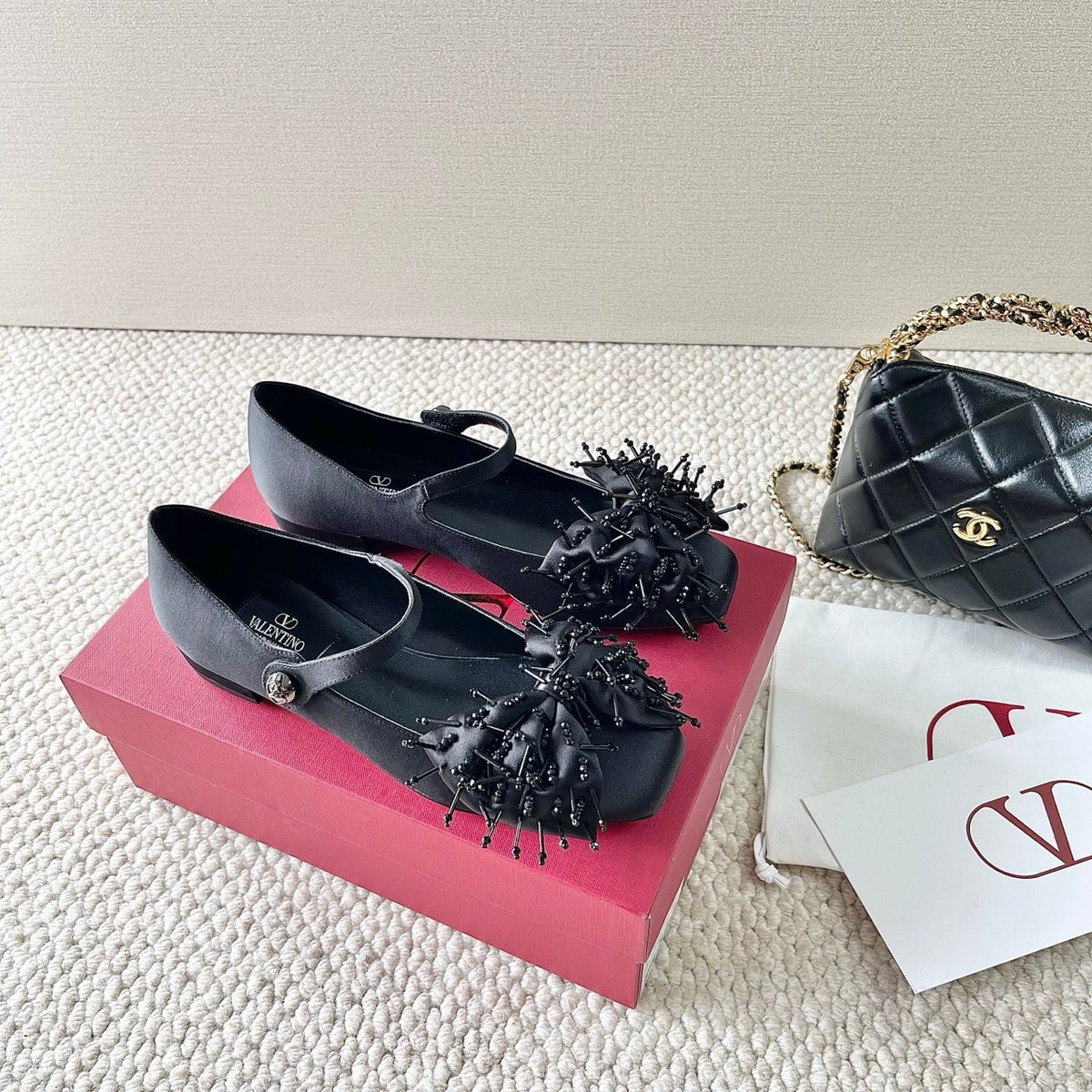 VT 25 Bow Marry Jane Flat Black Silk 345039