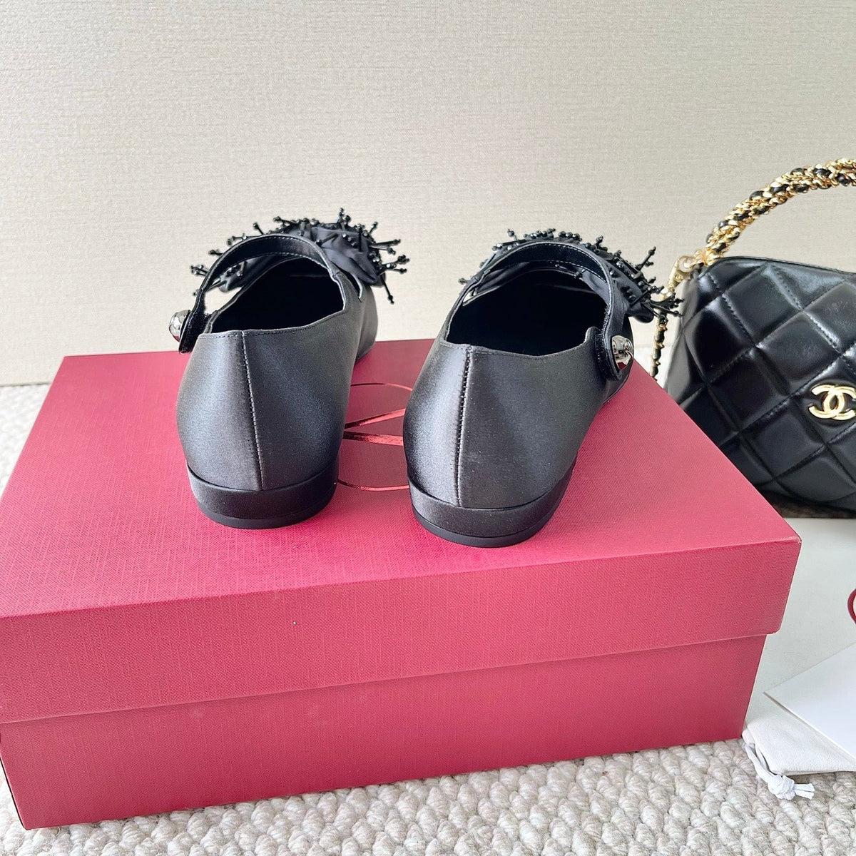 VT 25 Bow Marry Jane Flat Black Silk 345039