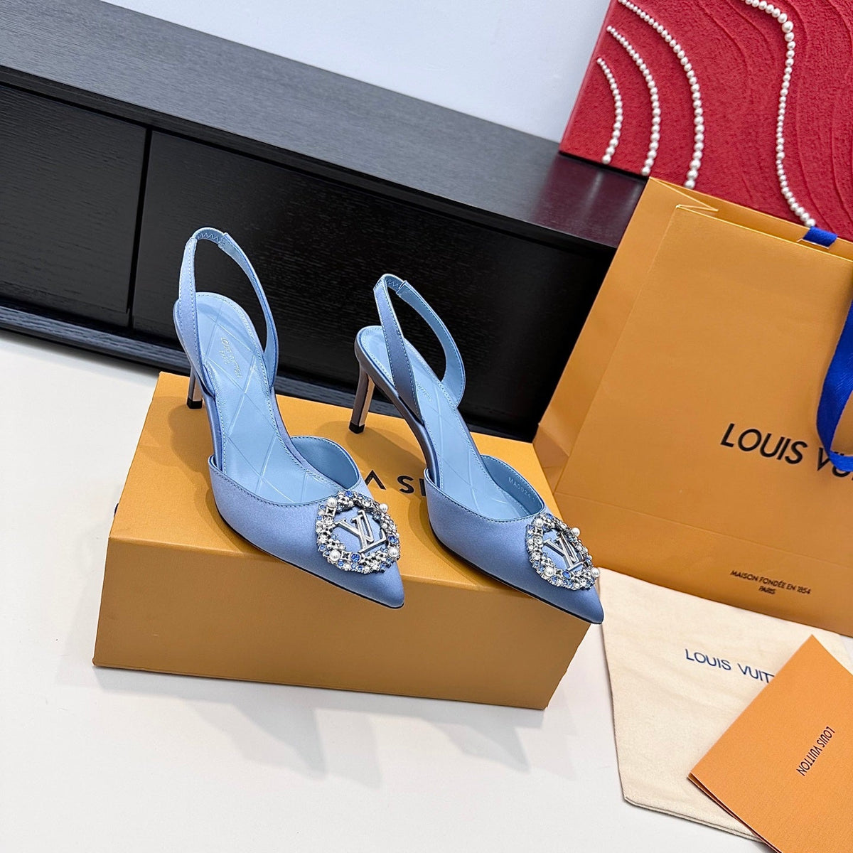 LV 26s  Slingback 75 Light Blue Premium Satin 622435