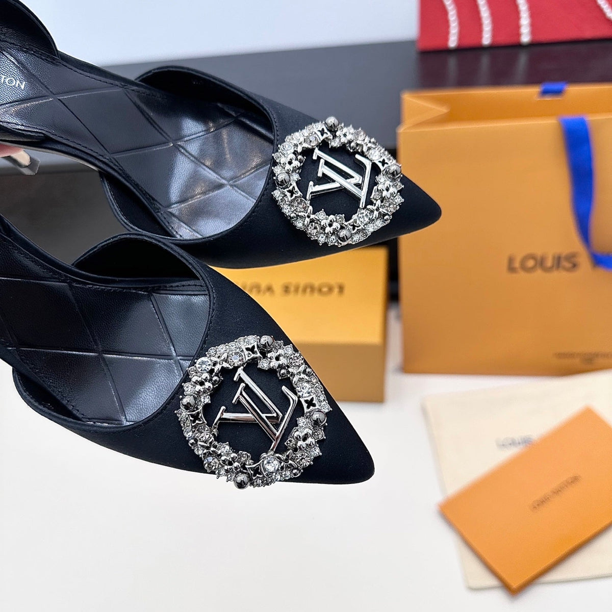 LV 26s Slingback 95 Black Premium Satin 622455