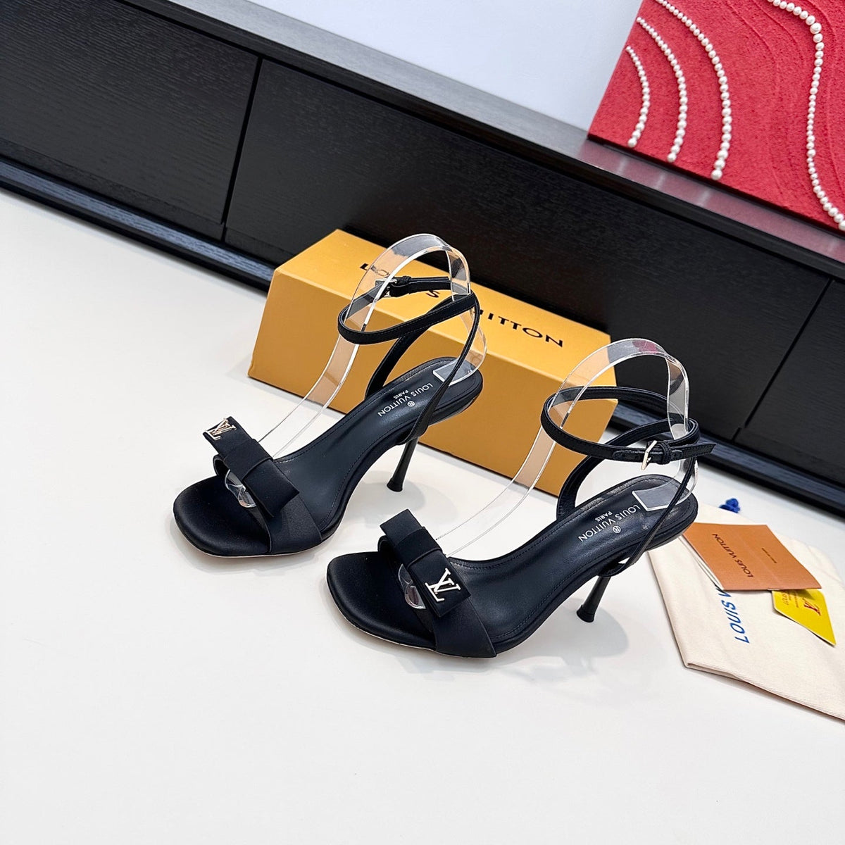 Louis Vuitton 2026 6AM High-Heeled Sandals 90mm Silk Bow Leather 786956