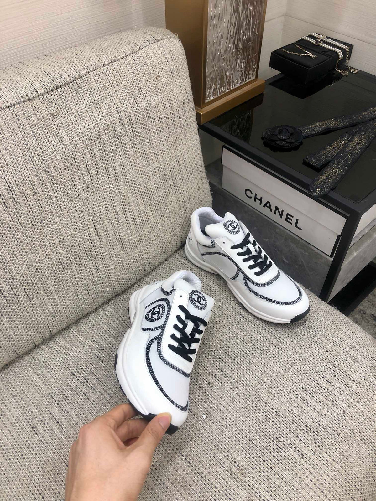 CC Sneaker White Mix Black Fabric