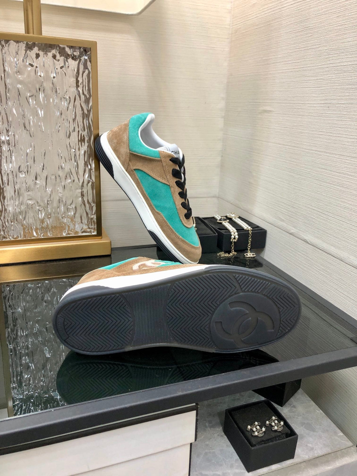 CC Sneaker In Turquoise Mix Brown Suede