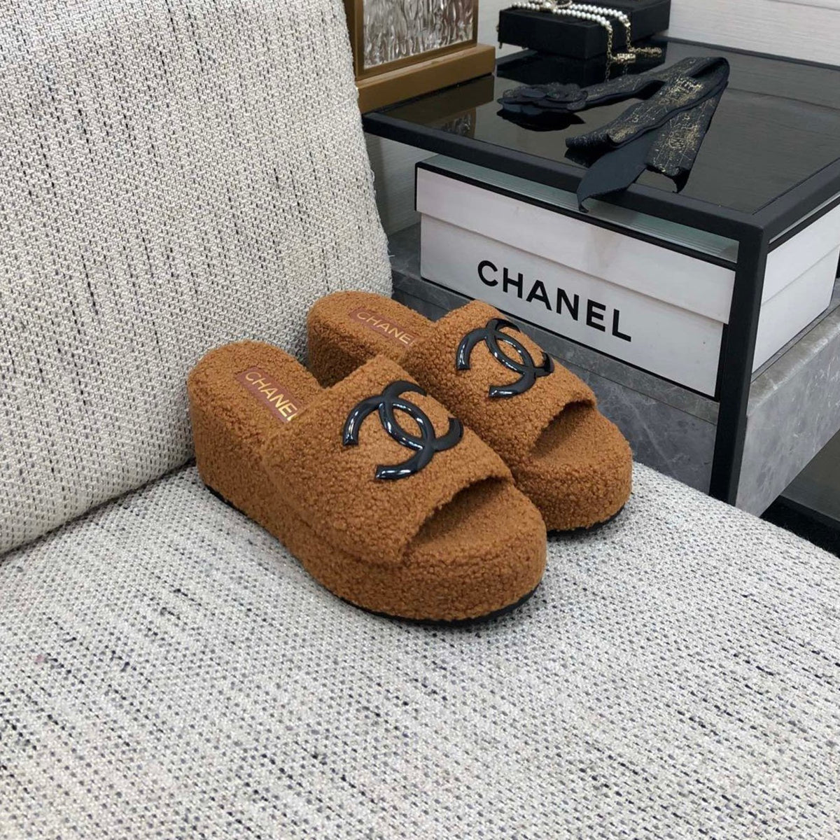 CC Wedge Sandal Brown Yellow Wool