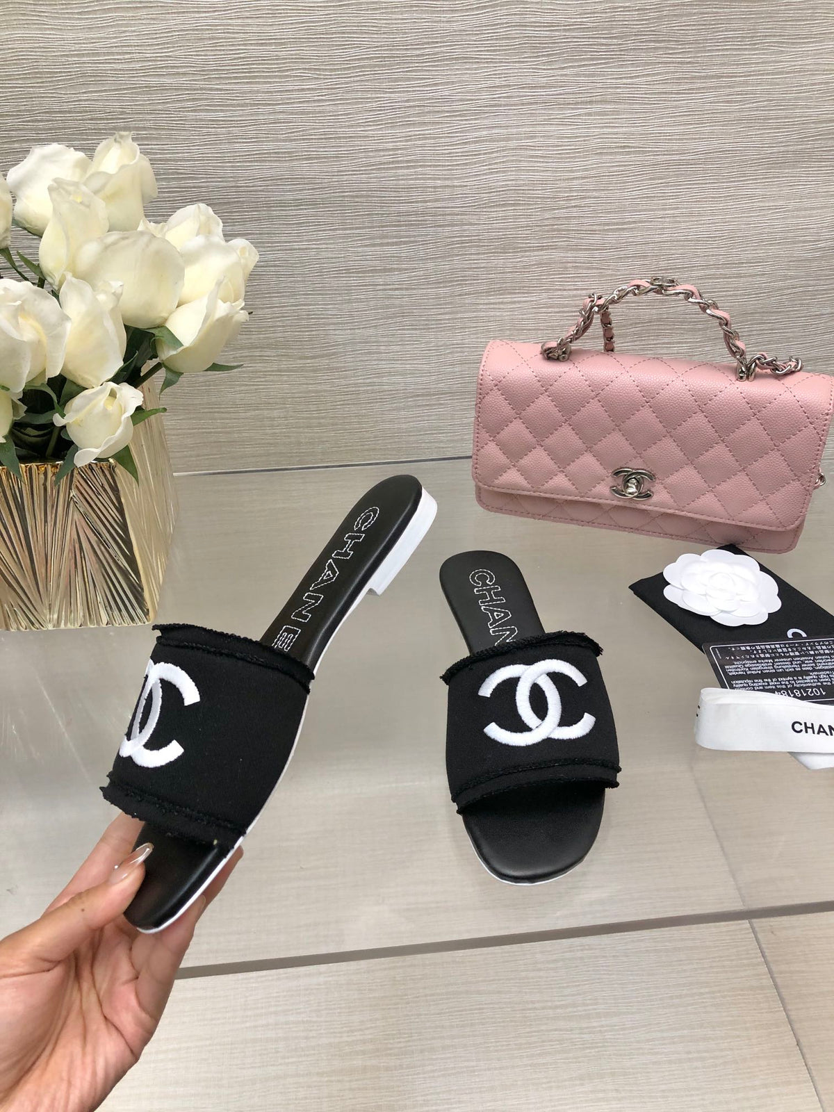 CC 25C Slippers Black Fabric Material 212964