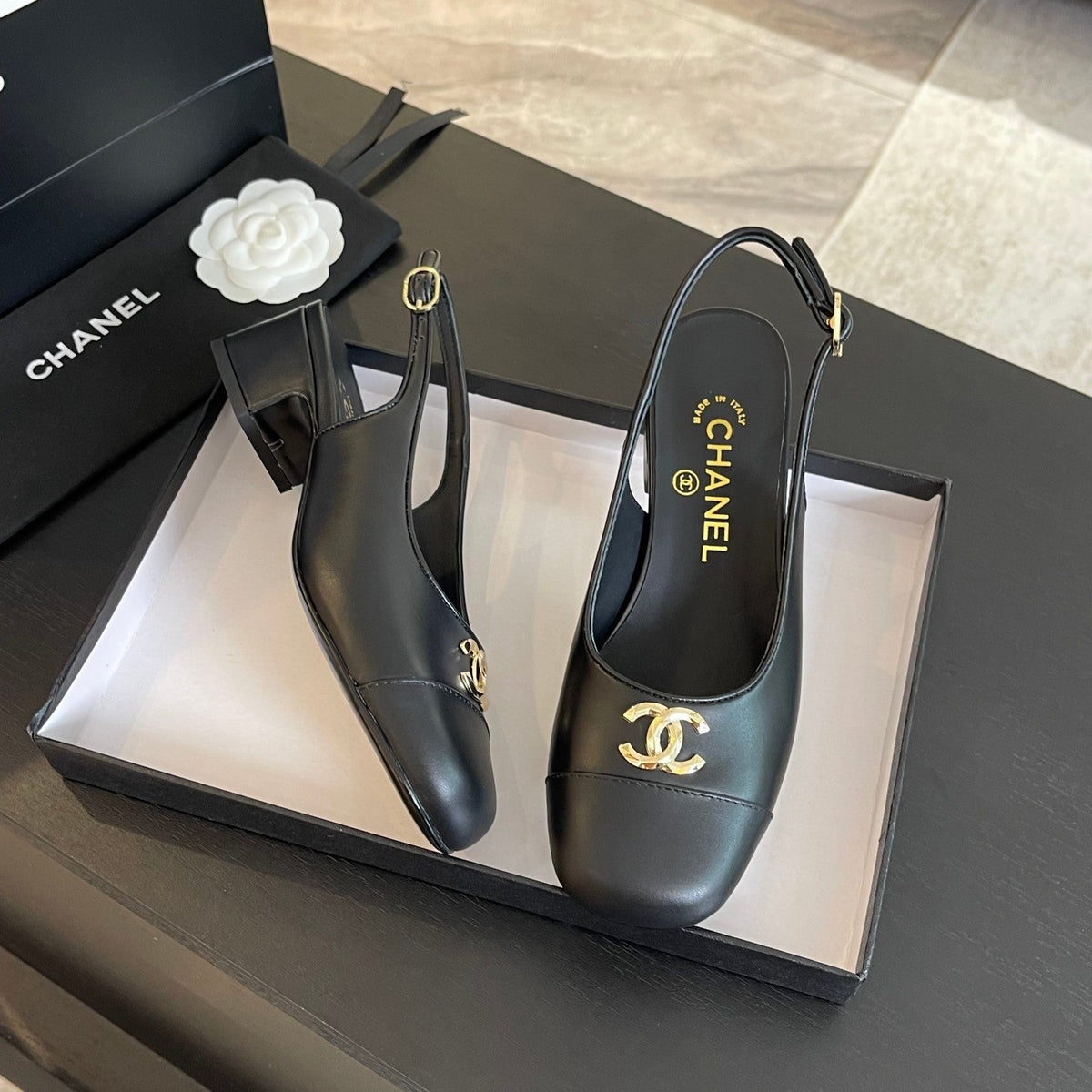cc slingback 50 all black calfskin
