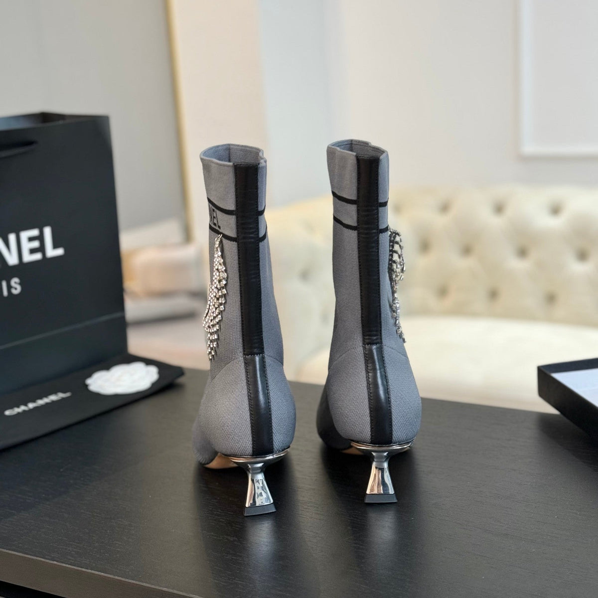 CC Ankle Boots Grey Wool And Lambskin