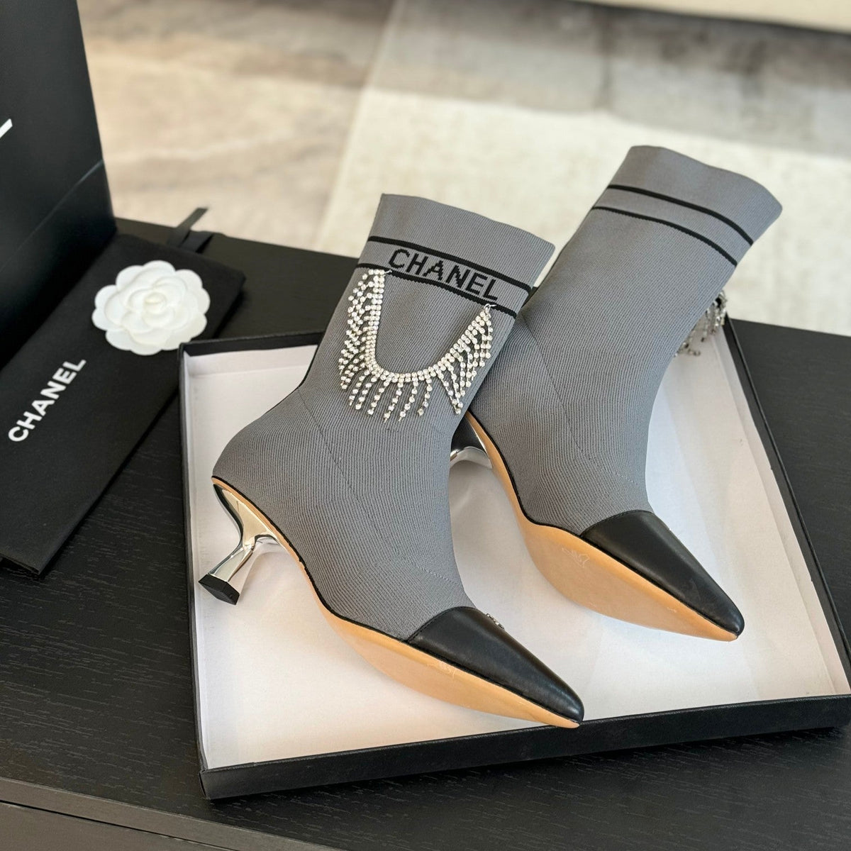 CC Ankle Boots Grey Wool And Lambskin