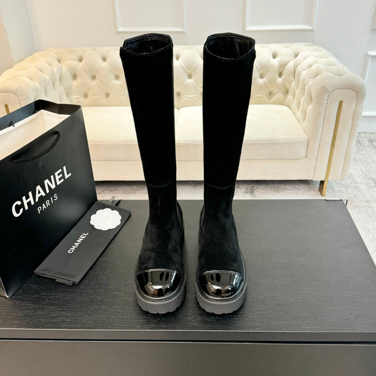 CC Chelsea High Boots Black Suede And Cowhide