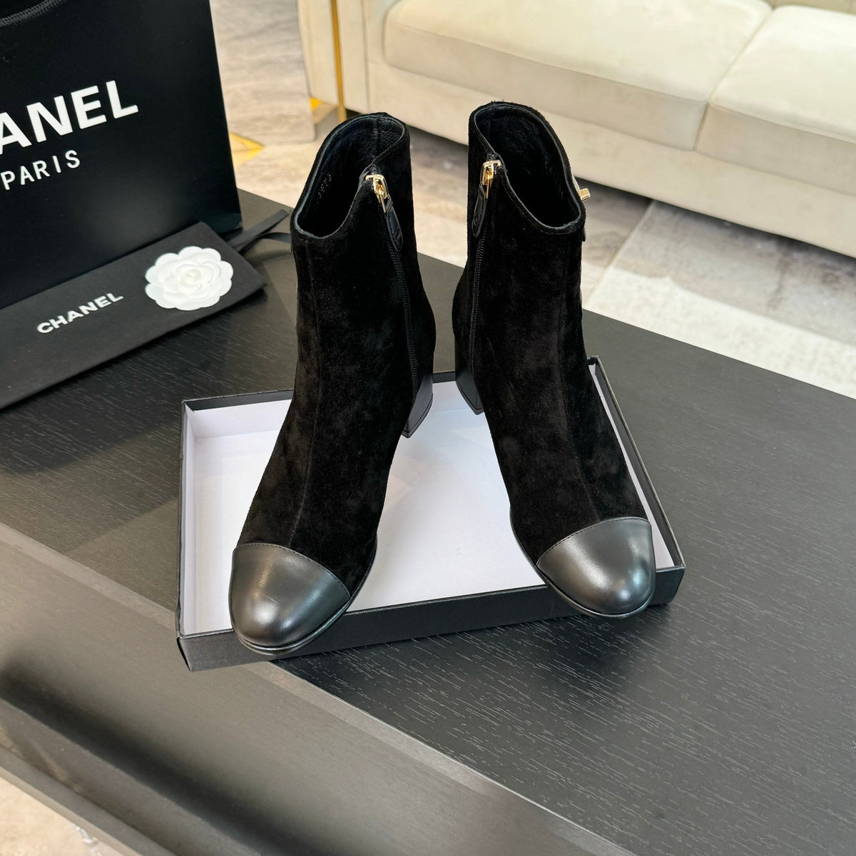 CC Ankle Boots 50mm Black Suede And Lambskin