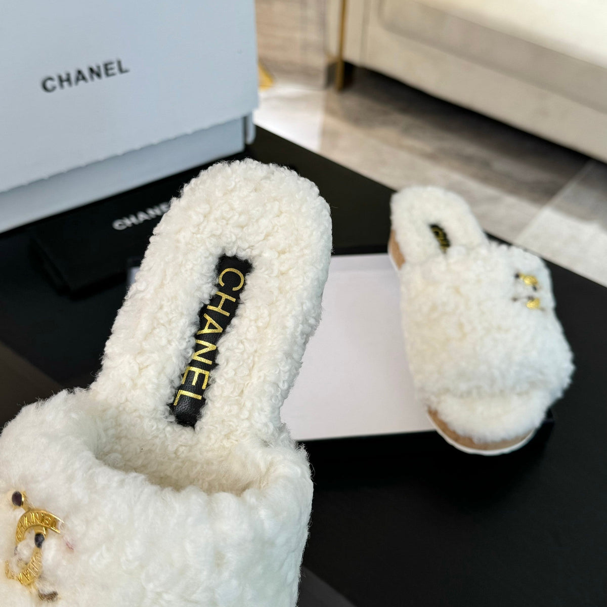CC Slippers White Fleece Wool