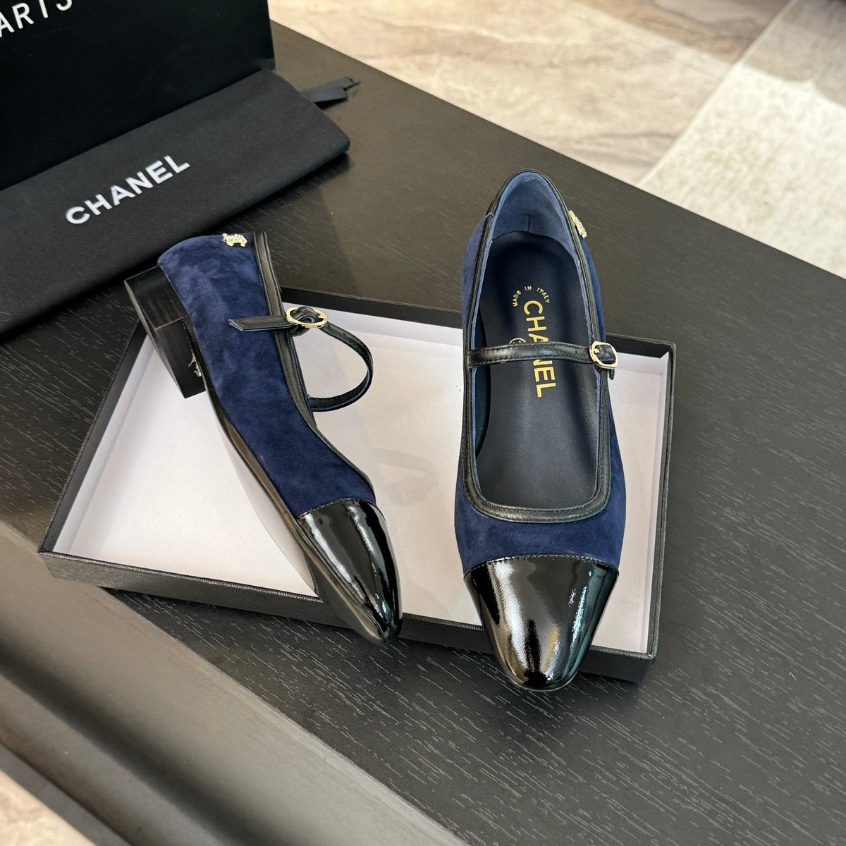 CC Mary Jane Black Dark Blue Suede