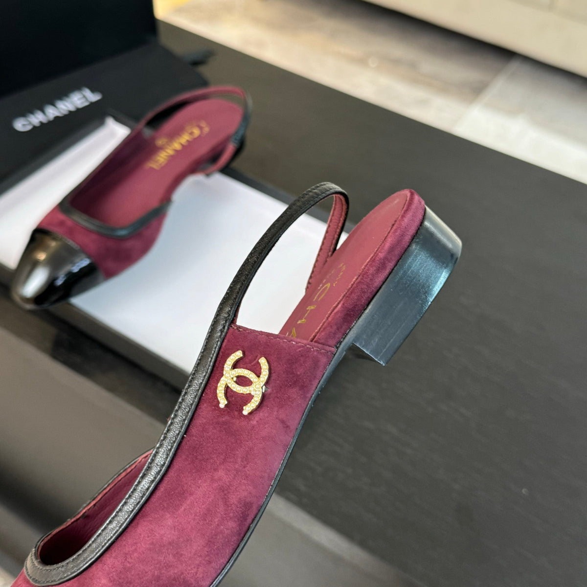 CC Slingback Black Dark Red Suede