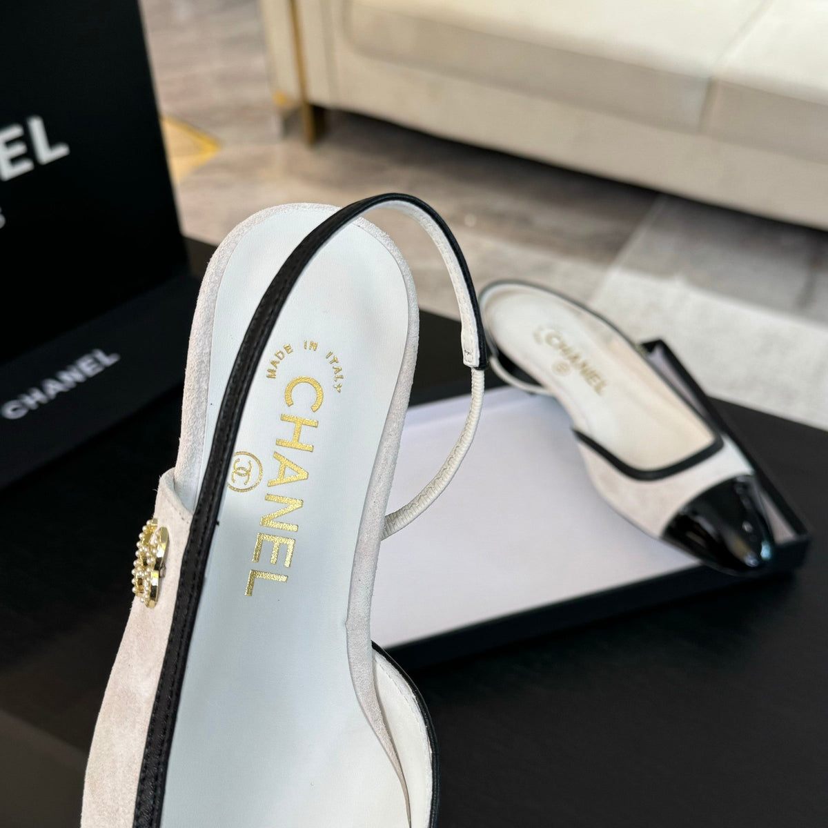 CC Slingback White Black Suede