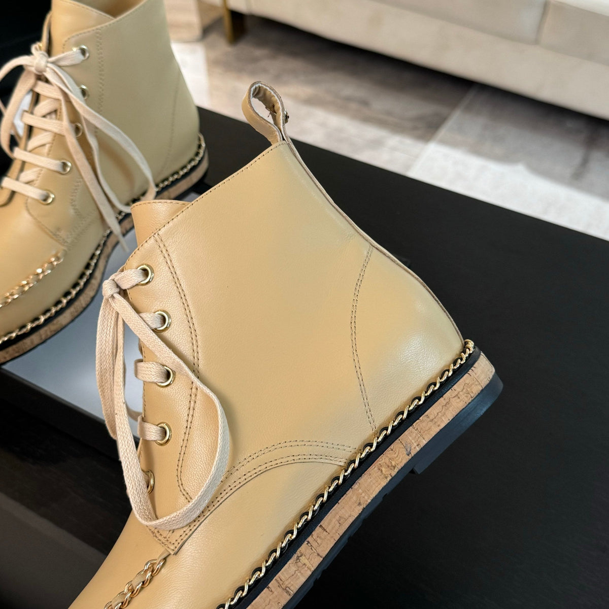 CC Ankle Boots Beige With Chain Calfskin