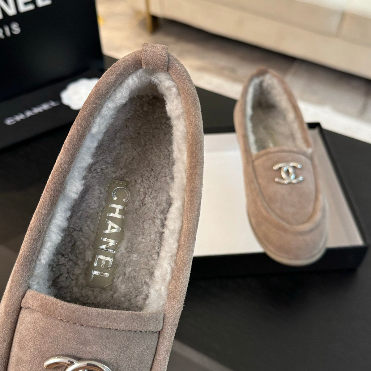 CC Moccasins Grey Suede And Wool