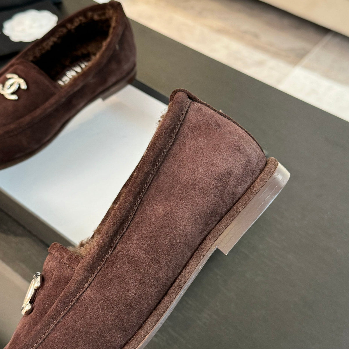 CC Moccasins Earth Brown Suede And Wool