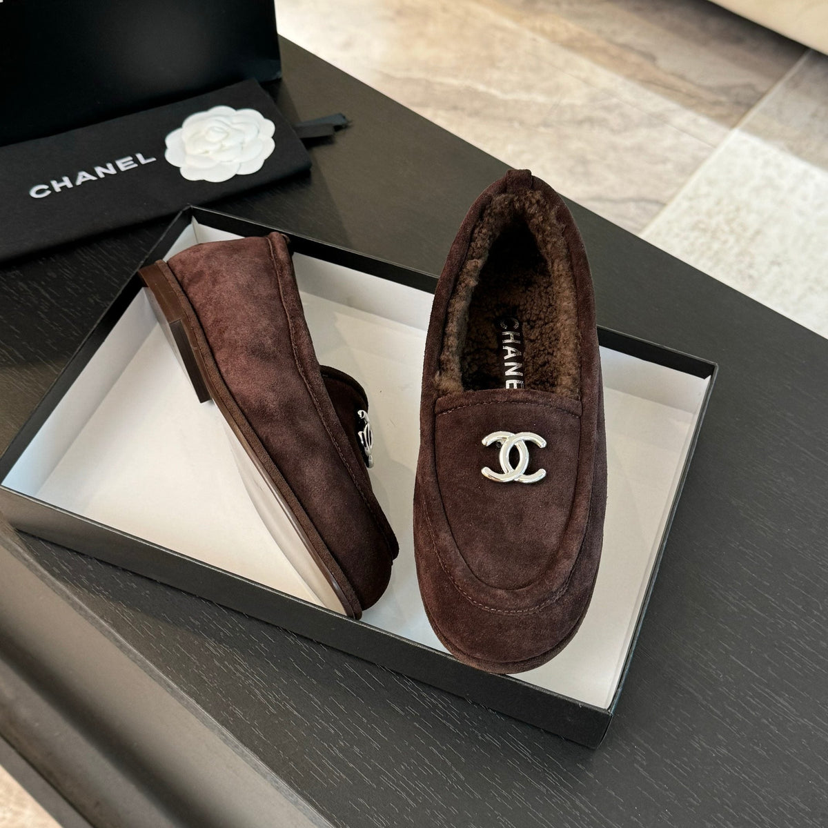 CC Moccasins Earth Brown Suede And Wool