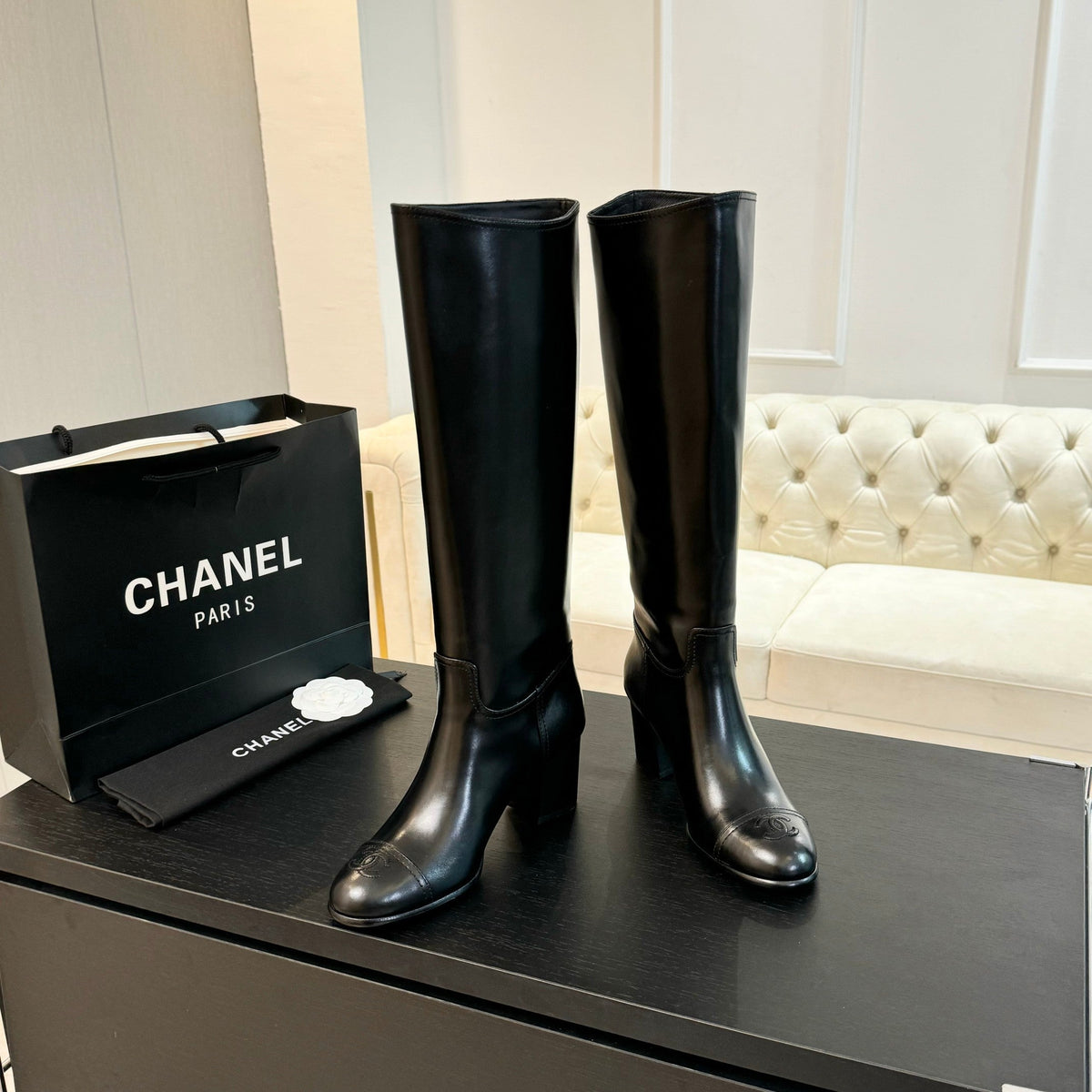 CC High Boots 75mm Black Print Cowhide