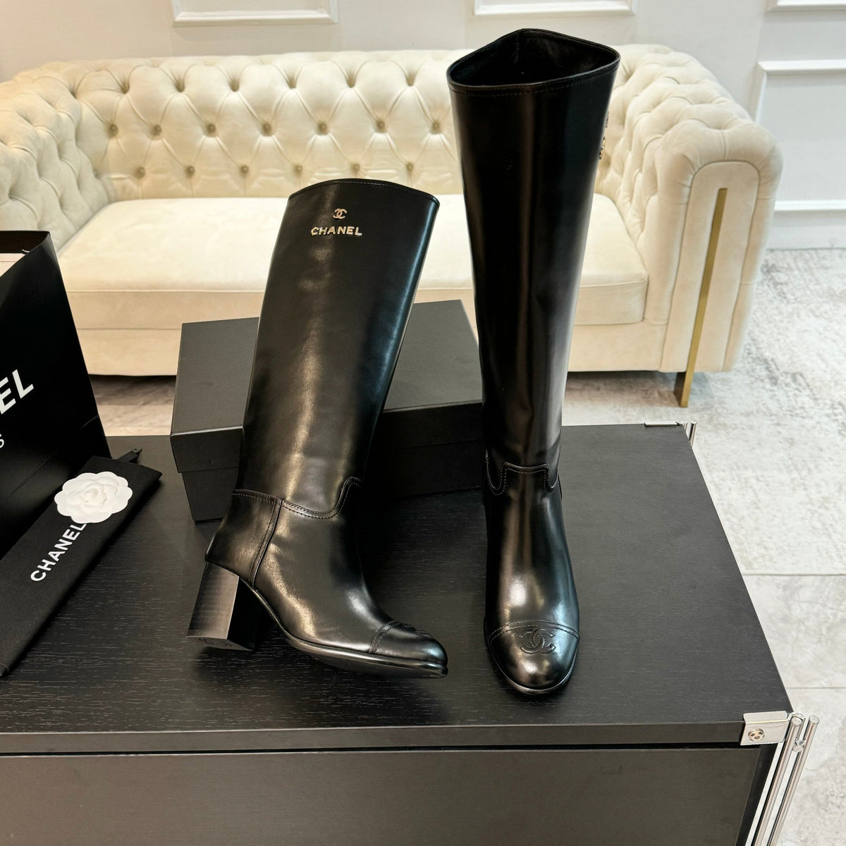 CC High Boots 75mm Black Print Cowhide