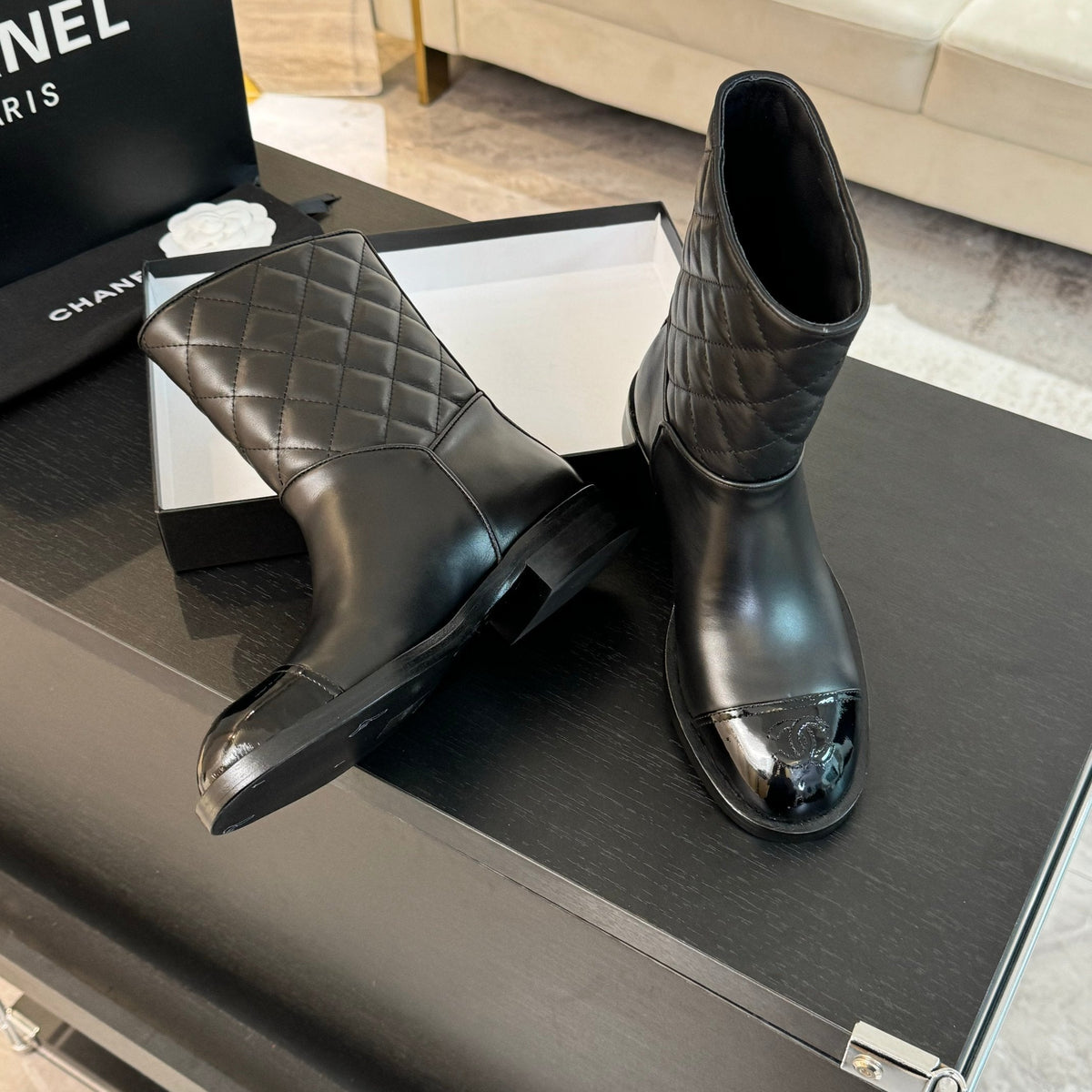 CC Ankle Boots 30mm Black Calfskin Quilted