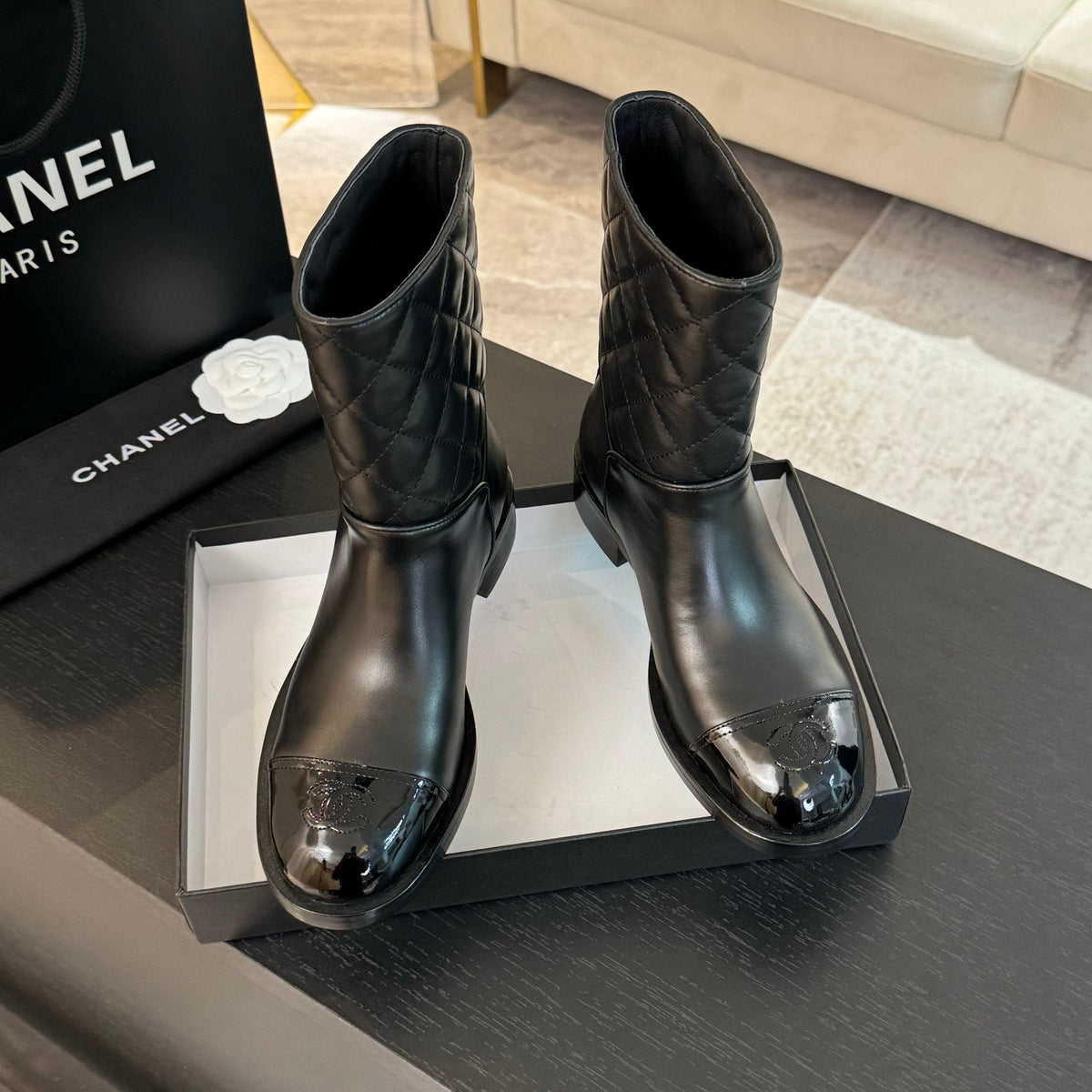 CC Ankle Boots 30mm Black Calfskin Quilted