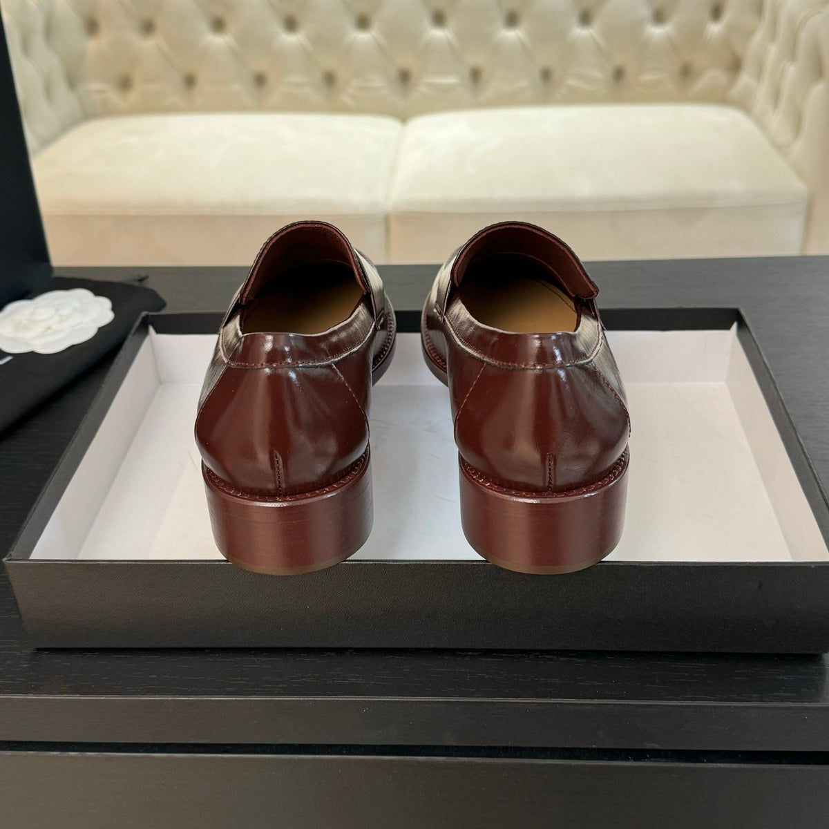 CC Moccasins Glossy Reddish Brown Cowhide