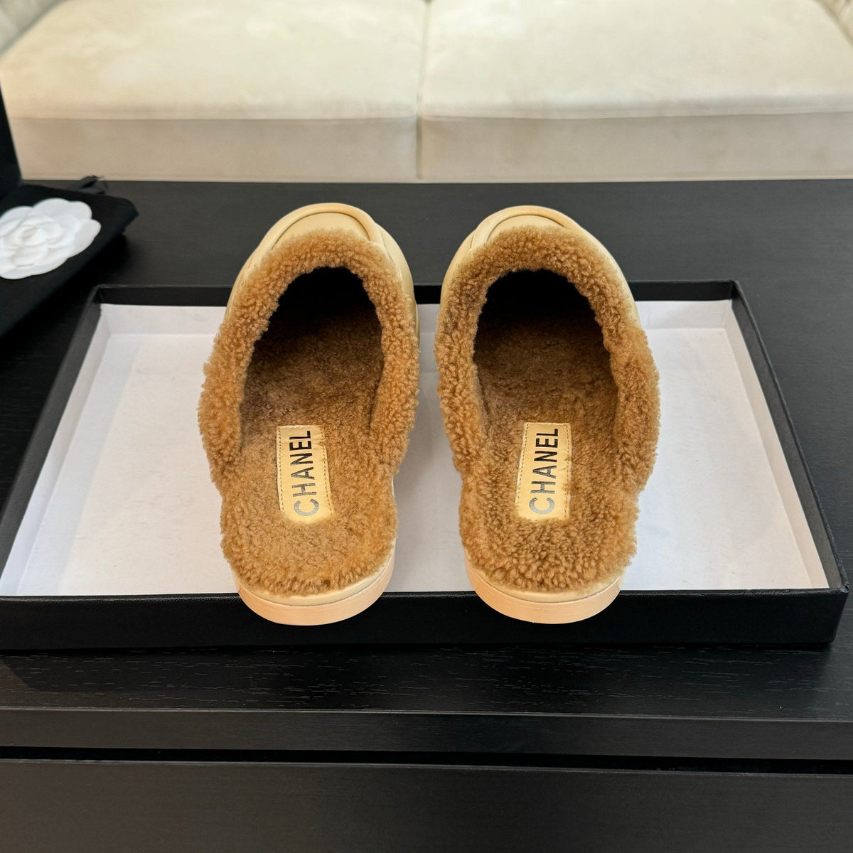 CC Mule Beige Calfskin Lamb Wool