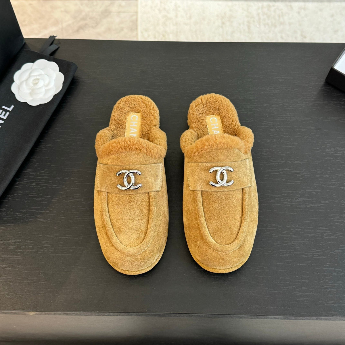 CC Mule Beige Suede Lamb Wool