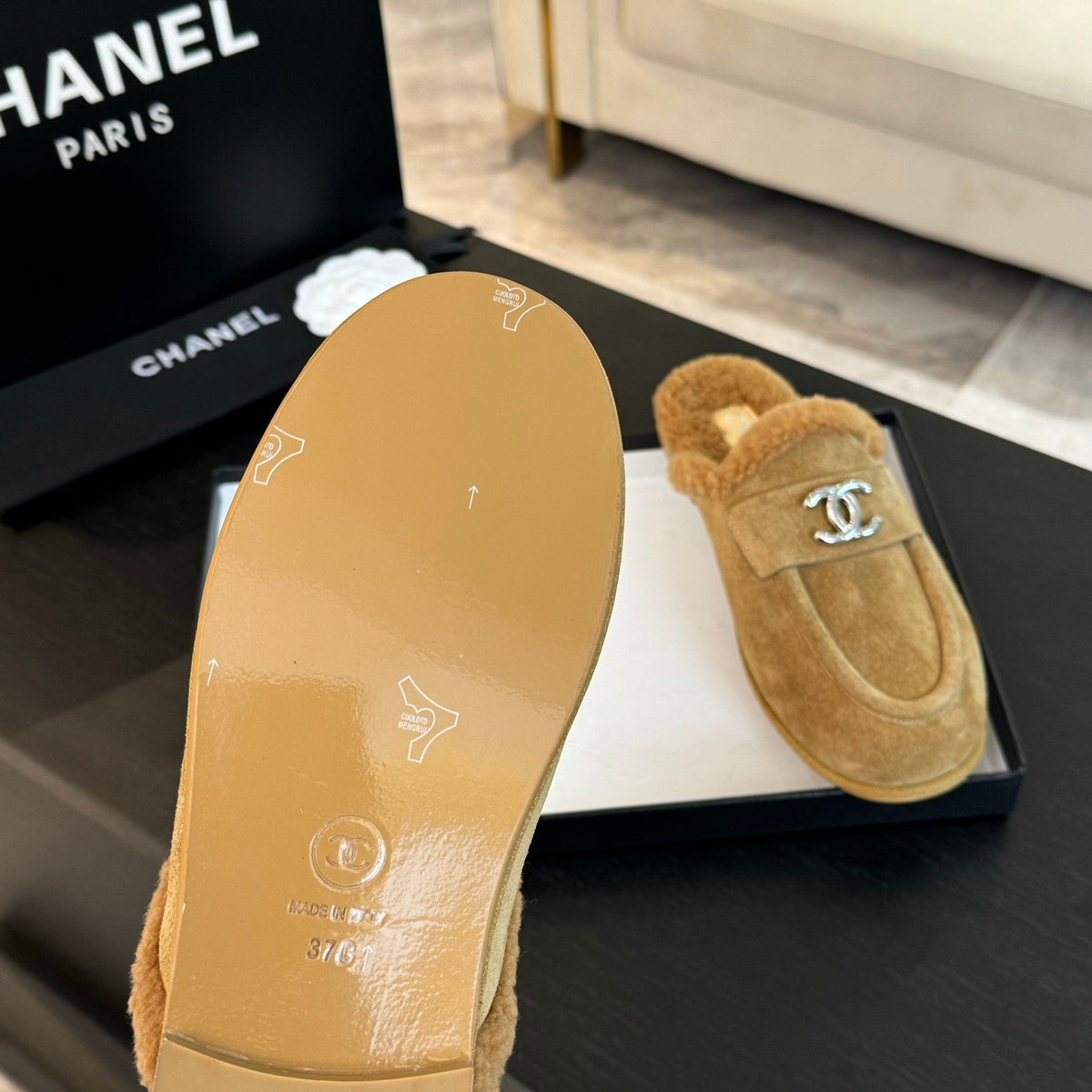 CC Mule Beige Suede Lamb Wool