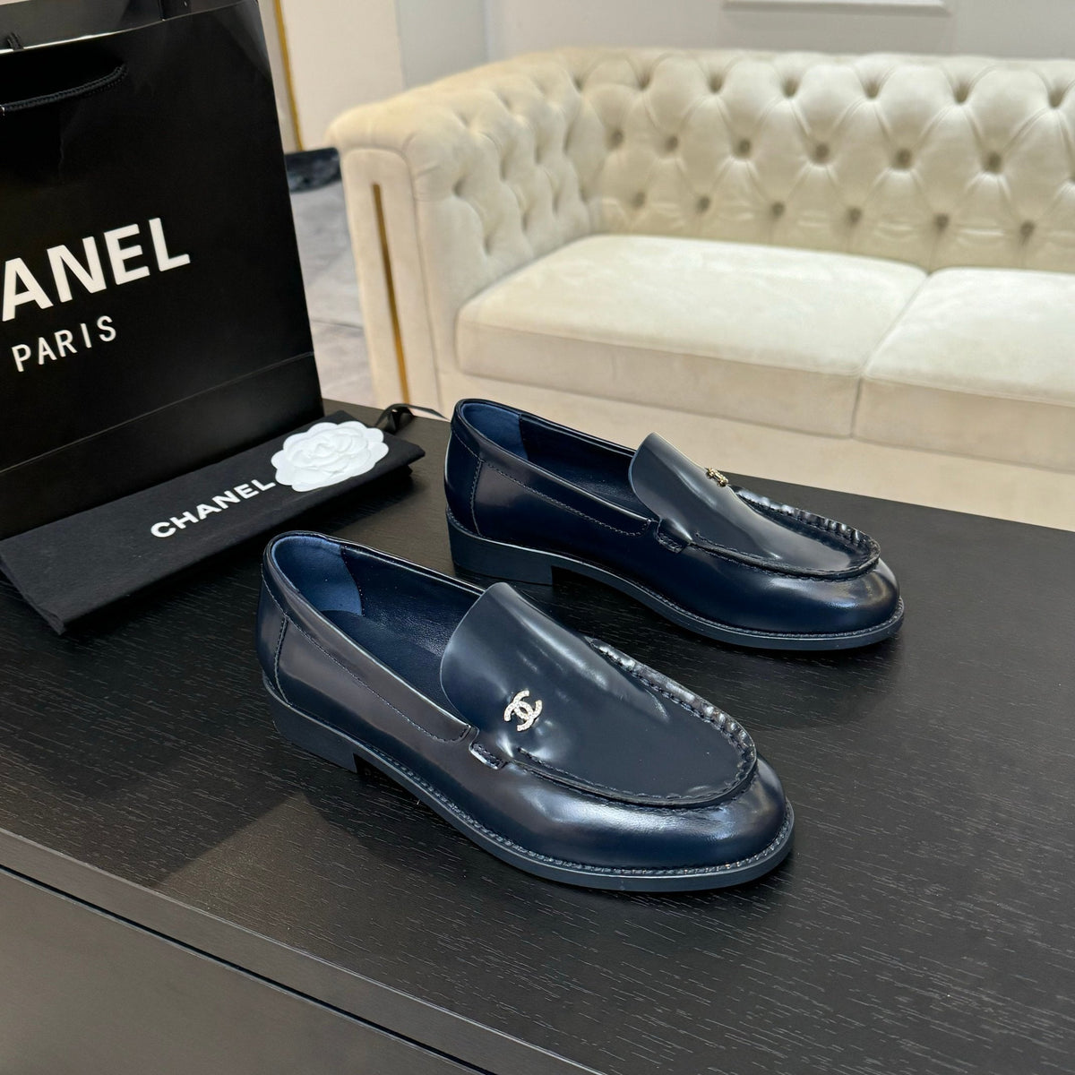 CC 25C Moccasins Dark Blue Patent Leather