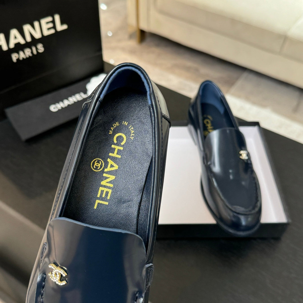 CC 25C Moccasins Dark Blue Patent Leather