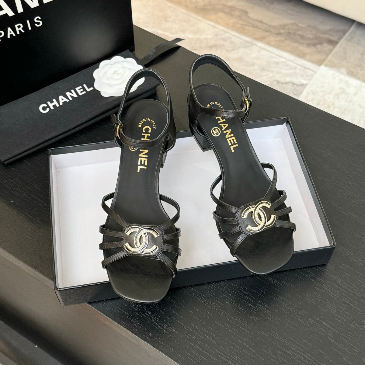CC 45mm Sandal Black Sheepskin 212926