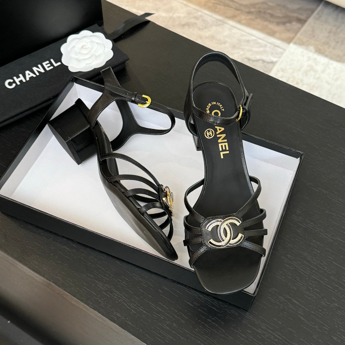 CC 45mm Sandal Black Sheepskin 212926