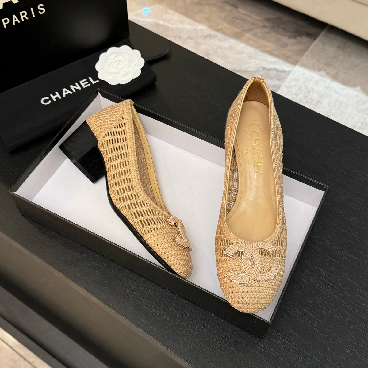 CC 25P Ballet Heel 50mm Beige Raffia Large Logo