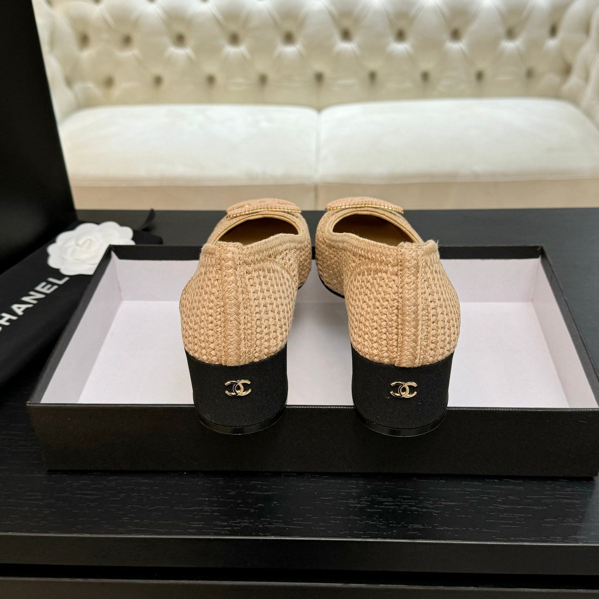 CC 25P Ballet Heel 50mm Beige Raffia Large Logo