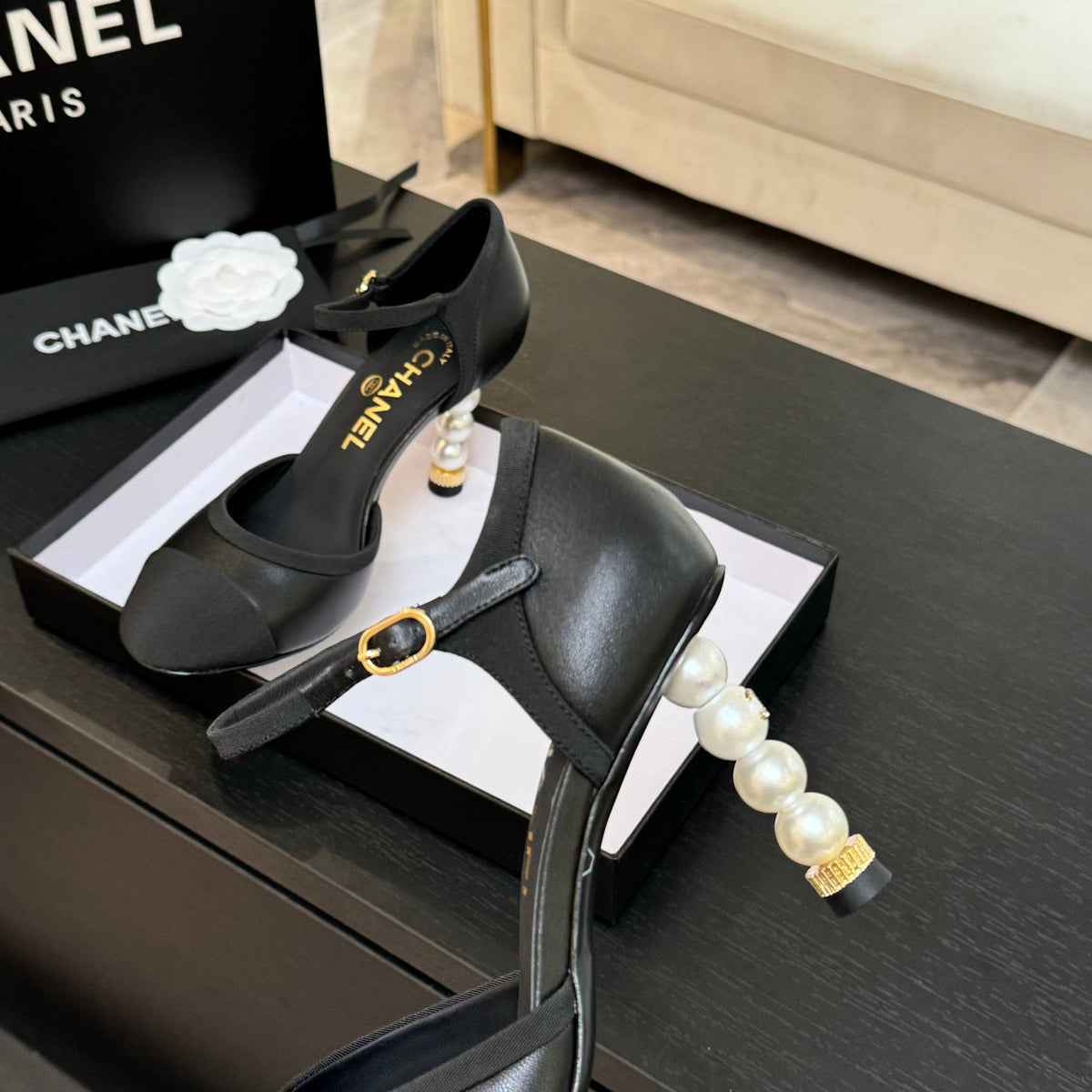 CC 25S Slingback 85mm Black Calfskin Grosgrain