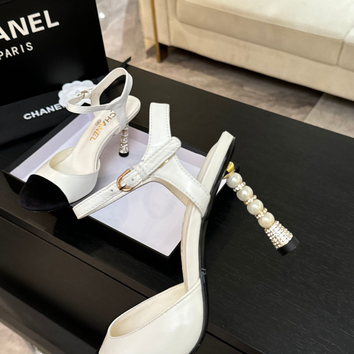 CC 25S Slingback 85mm White Calfskin Black Suede