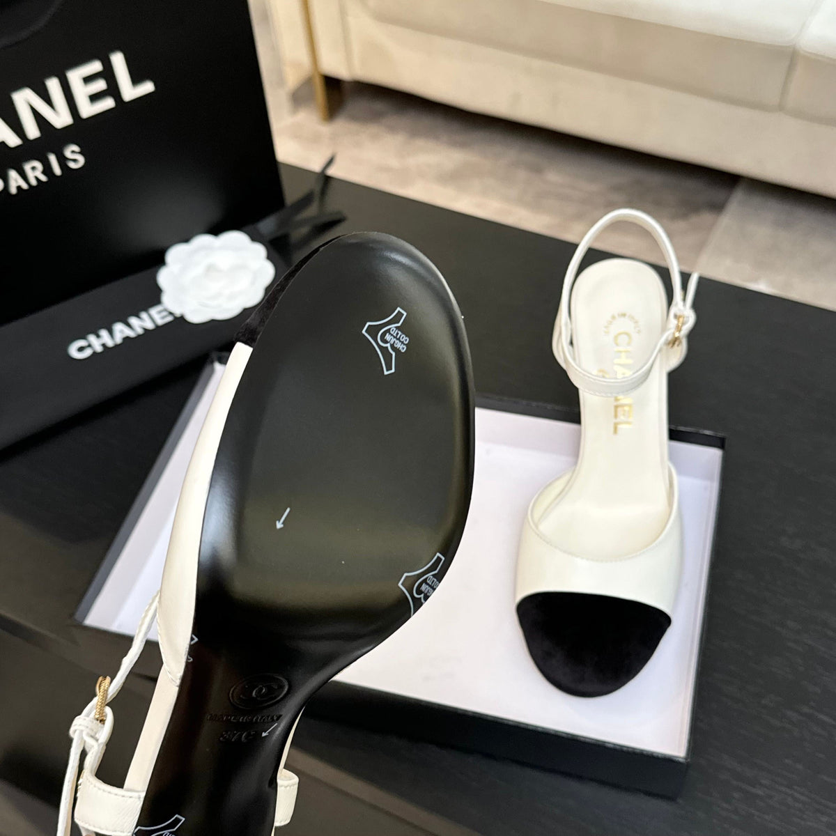 CC 25S Slingback 85mm White Calfskin Black Suede