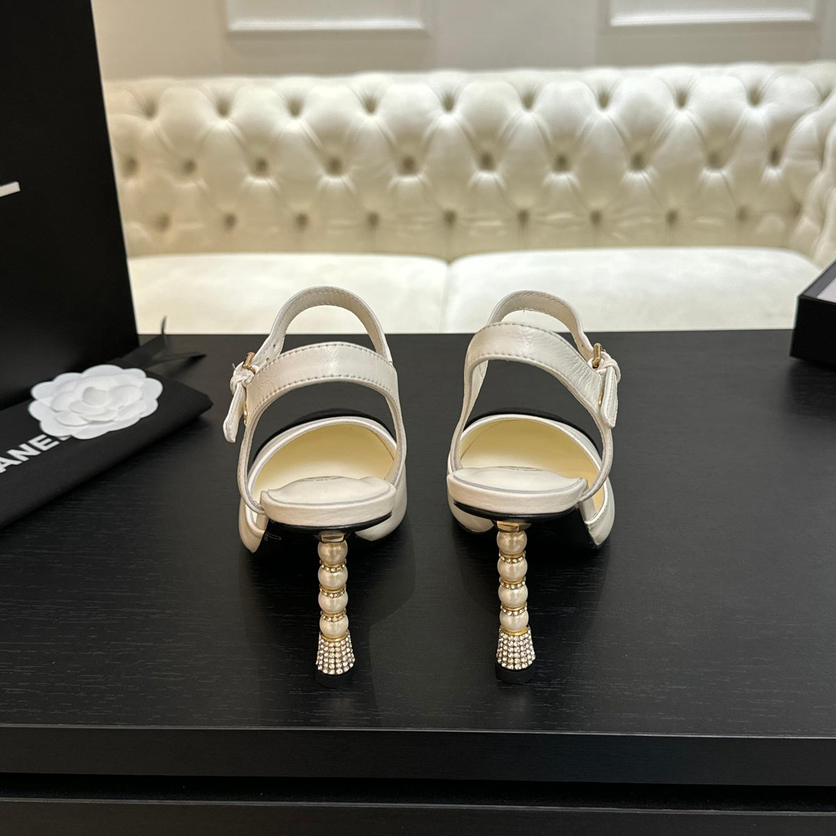 CC 25S Slingback 85mm White Calfskin Black Suede