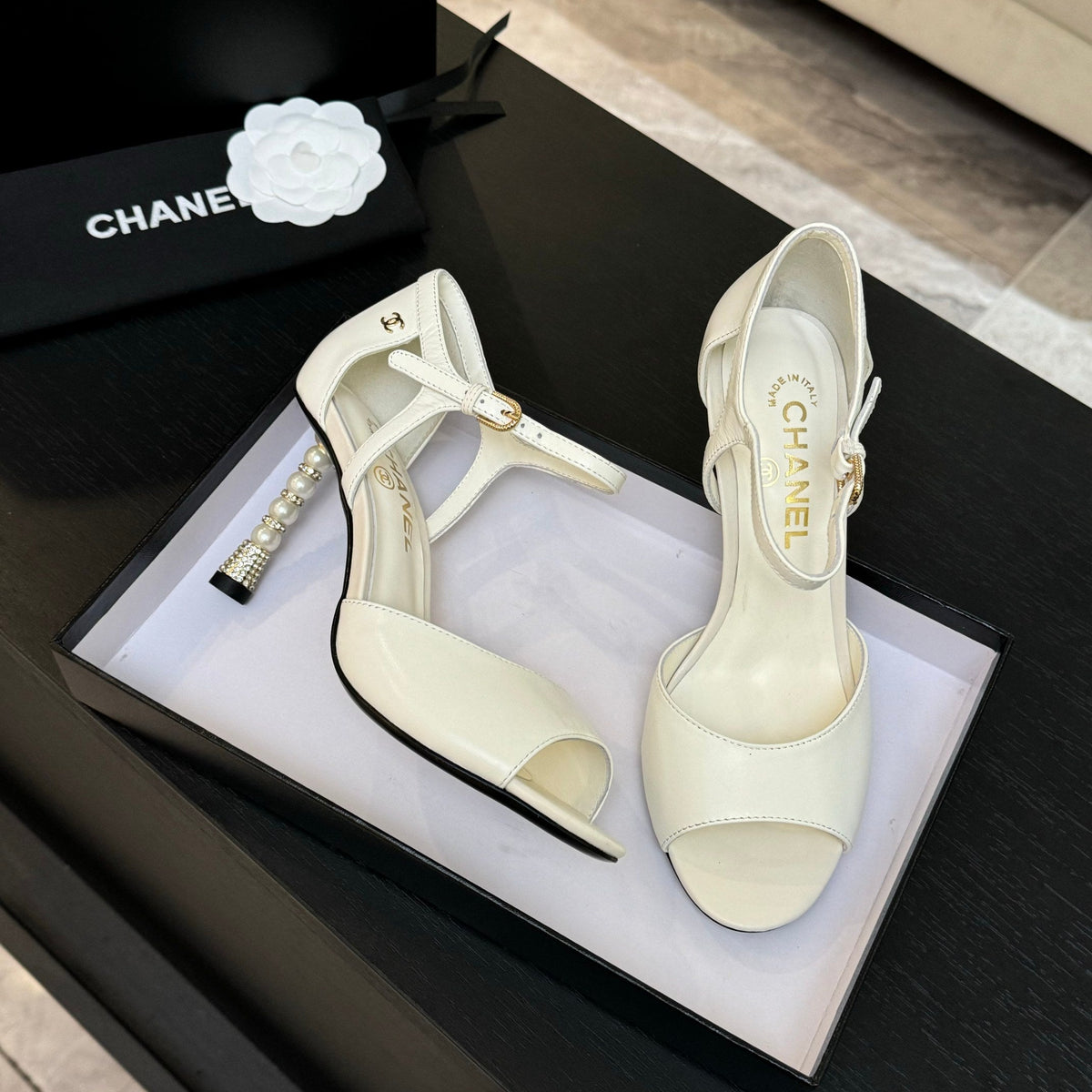 CC 25S Sandal Heel 85mm White Calfskin
