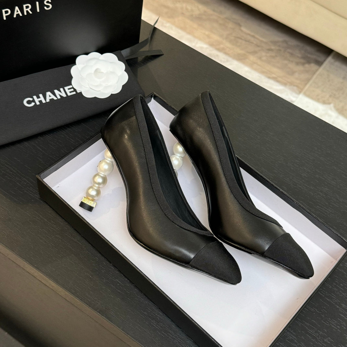 CC 25S Pump 85mm Black Calfskin Grosgrain