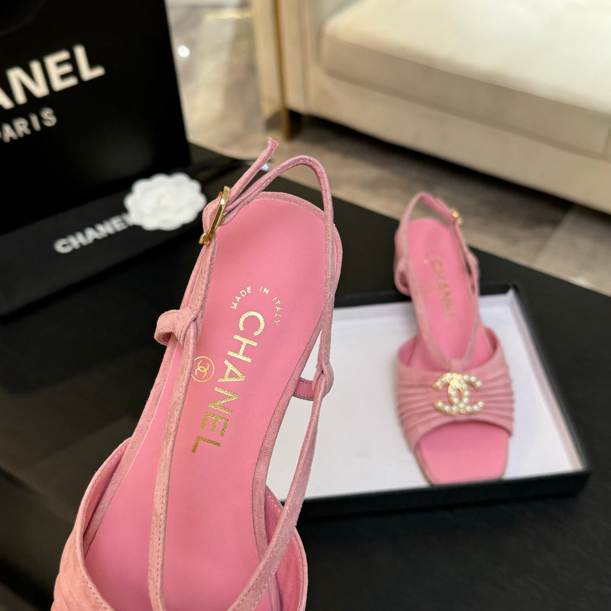CC 25S Sandal Heel 50mm Pink Kidskin