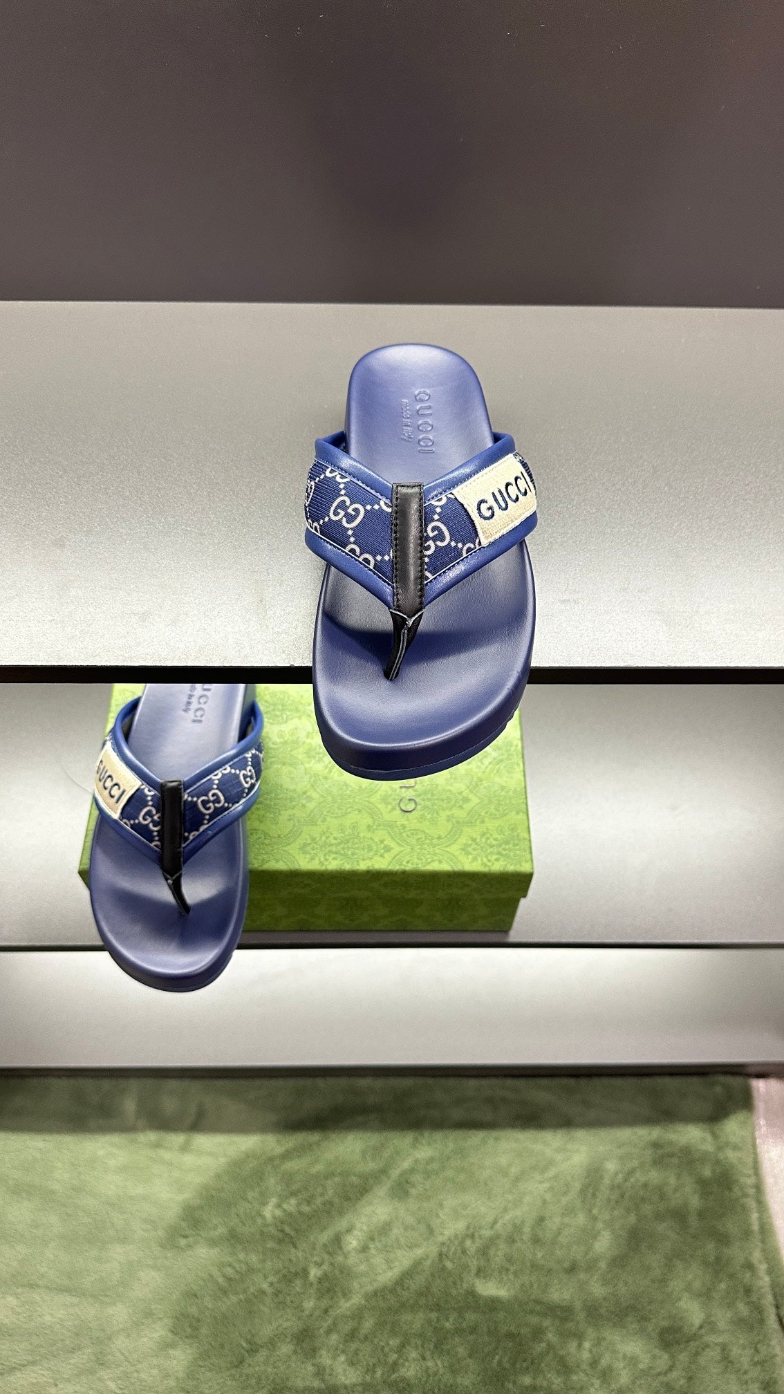 GG Men's Thong Sandals Blue Polyester Leather 547248
