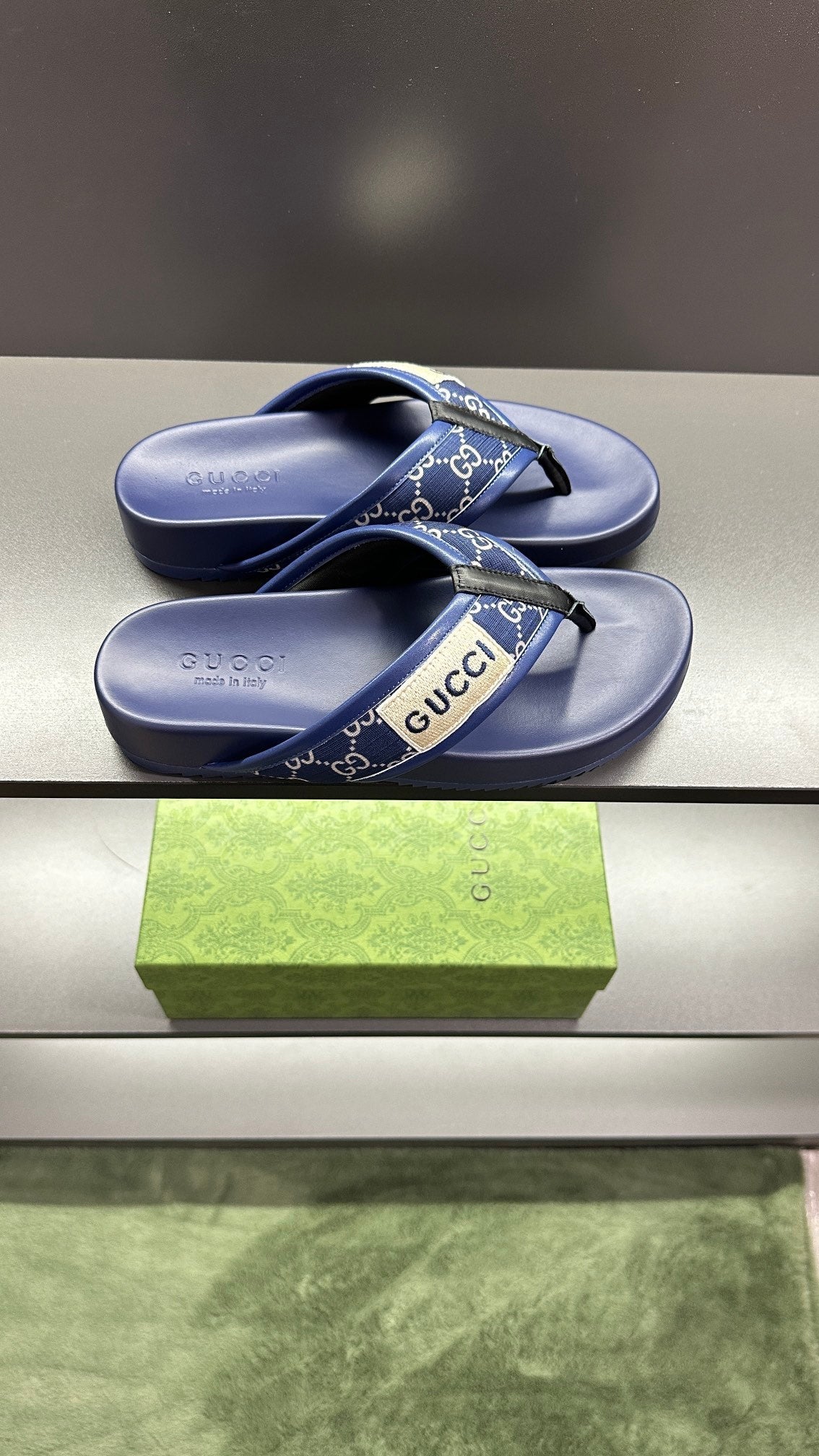 GG Men's Thong Sandals Blue Polyester Leather 547248