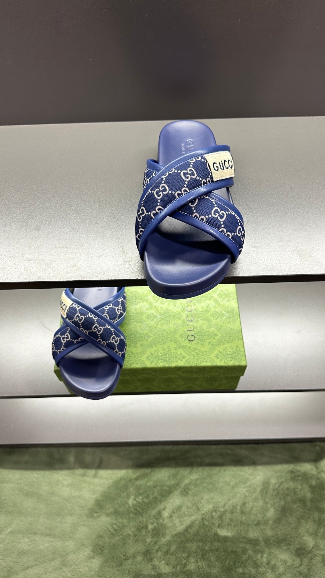 GG Men's Sandals Blue Polyester Leather 547245