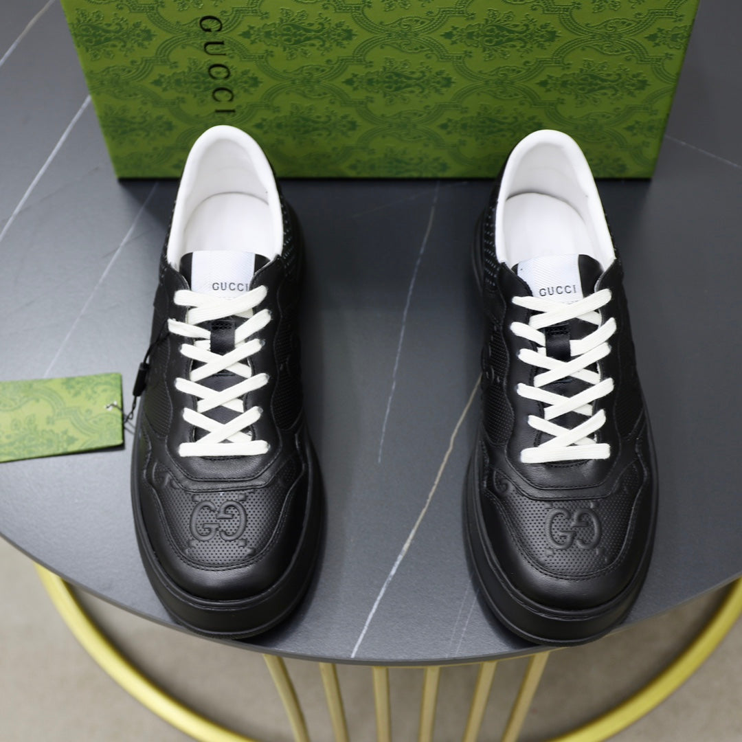 GG Men's Sneaker Black Cowhide Embossed 523163