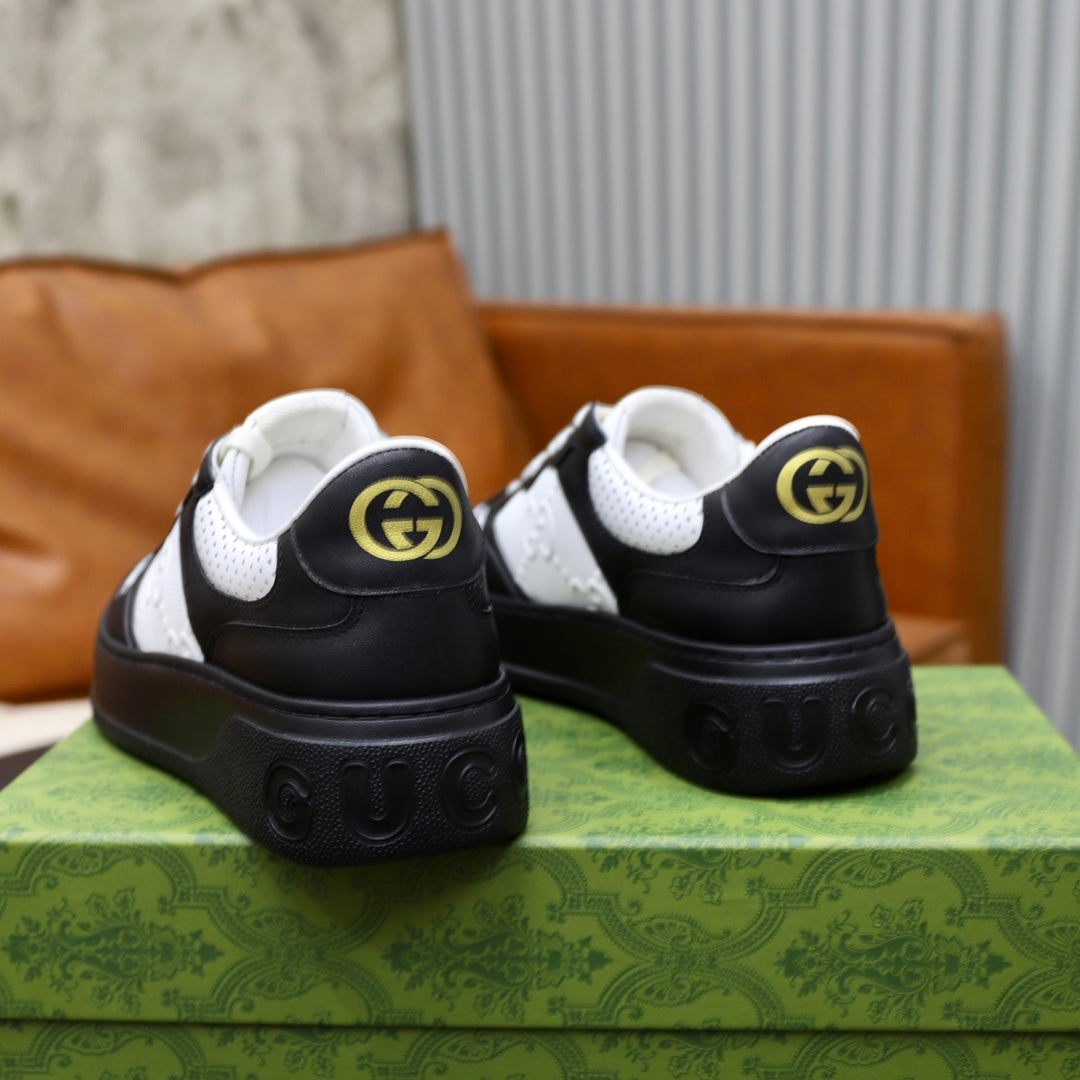 GG Men's Sneaker Black White Cowhide Embossed 523164