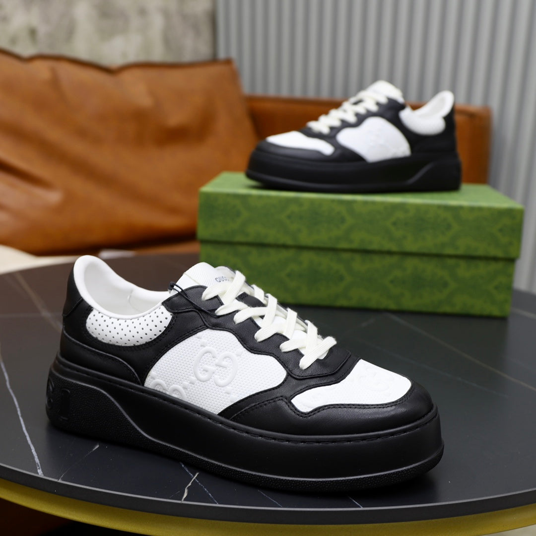 GG Men's Sneaker Black White Cowhide Embossed 523164